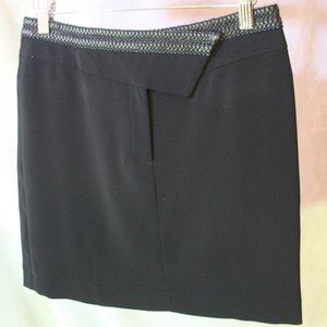 Black Wrap Cache Mini Skirt with Leather Detail